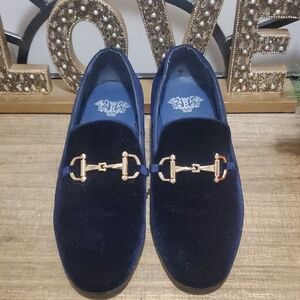 Royal Men's Slip on Navy Blue Velvet Smoker Dress Shoes Sz 8.5